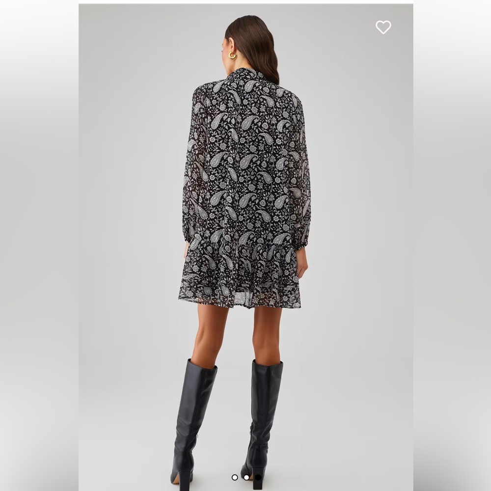 Sz XS Cleobella Betz Mini dress black white paisley long sleeve button down - Picture 10 of 12